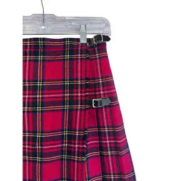 Pure New Wool Tartan Kilt Skirt Red Plaid Pleated Buckle A Line 25” Waist - Picture 5 of 9